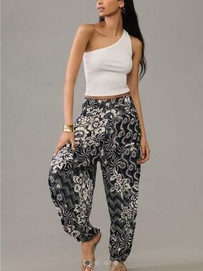 Anthropologie Printed Harem Pants Blue & White Floral